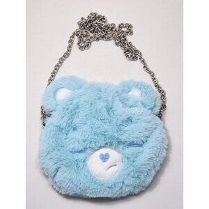 Loungefly x Care Bears Grumpy Bear Face Fuzzy Faux Fur Crossbody Purse Bag
